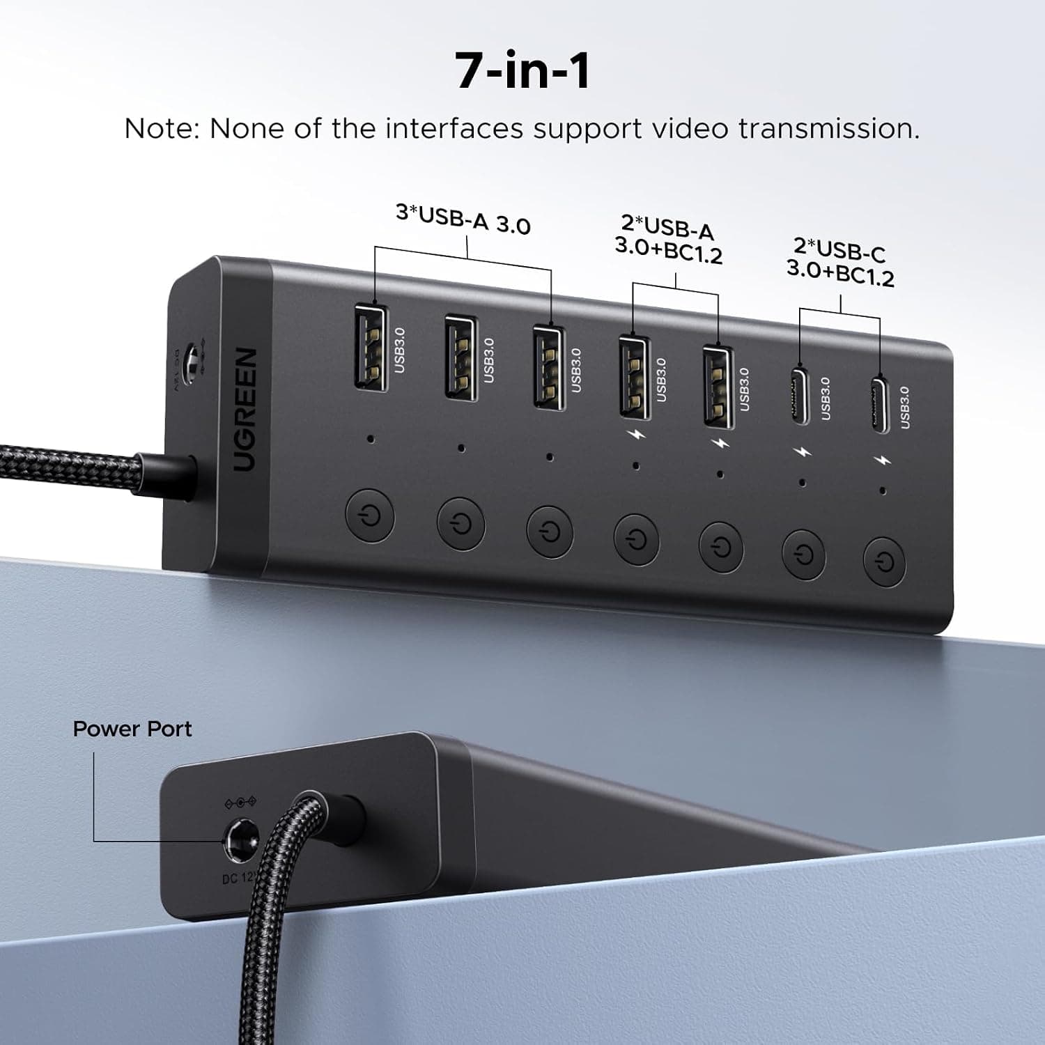 هاب UGREEN USB 3.0 هفتپورت با منبع تغذیه 5xUSB-A و 2xUSB-C 5Gbps هاب UGREEN USB 3.0 هفتپورت با منبع تغذیه 5xUSB-A و 2xUSB-C 5Gbps