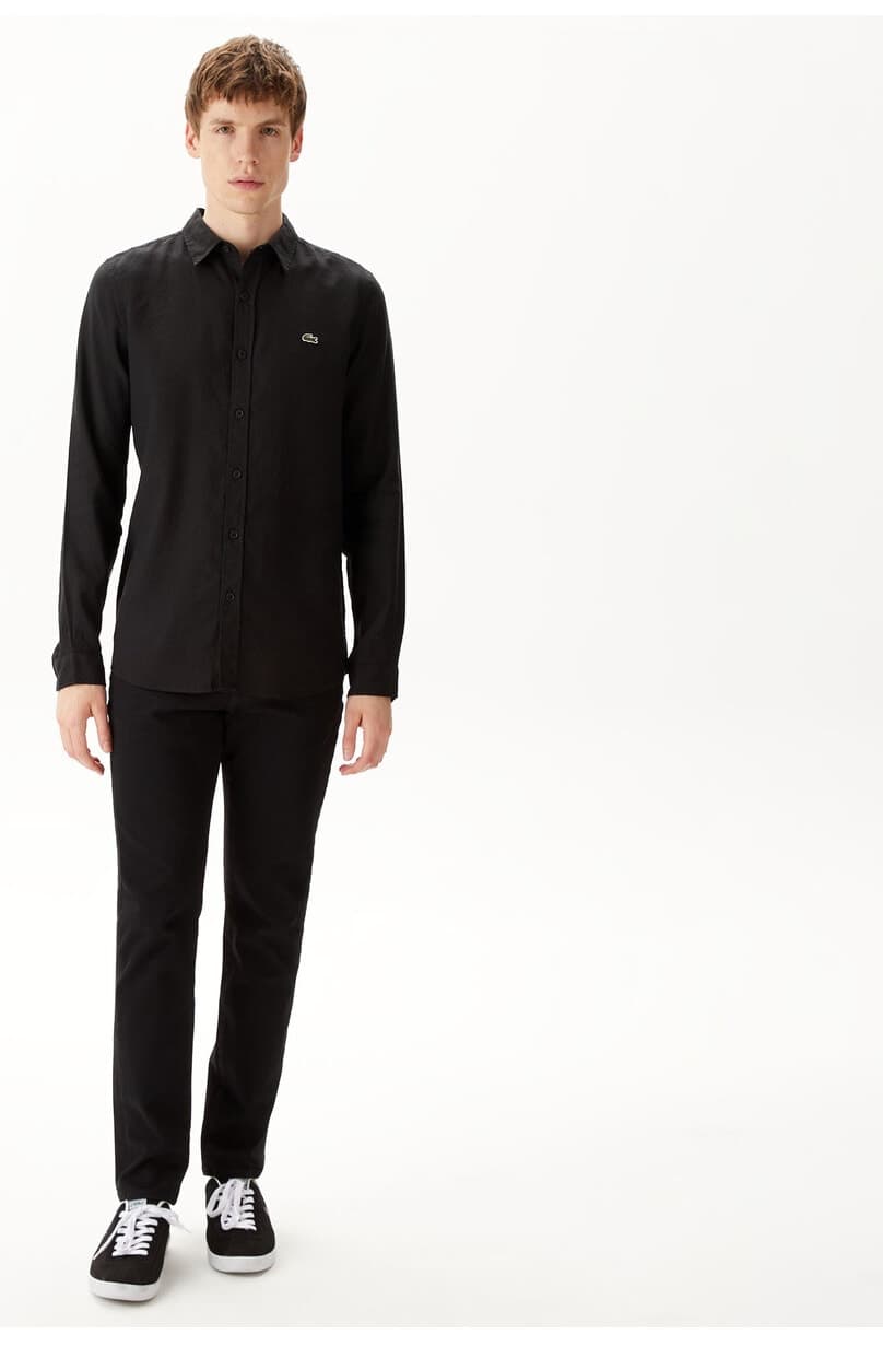پیراهن مردانه Lacoste کتان اسلیمفیت مشکی پیراهن مردانه Lacoste کتان اسلیمفیت مشکی