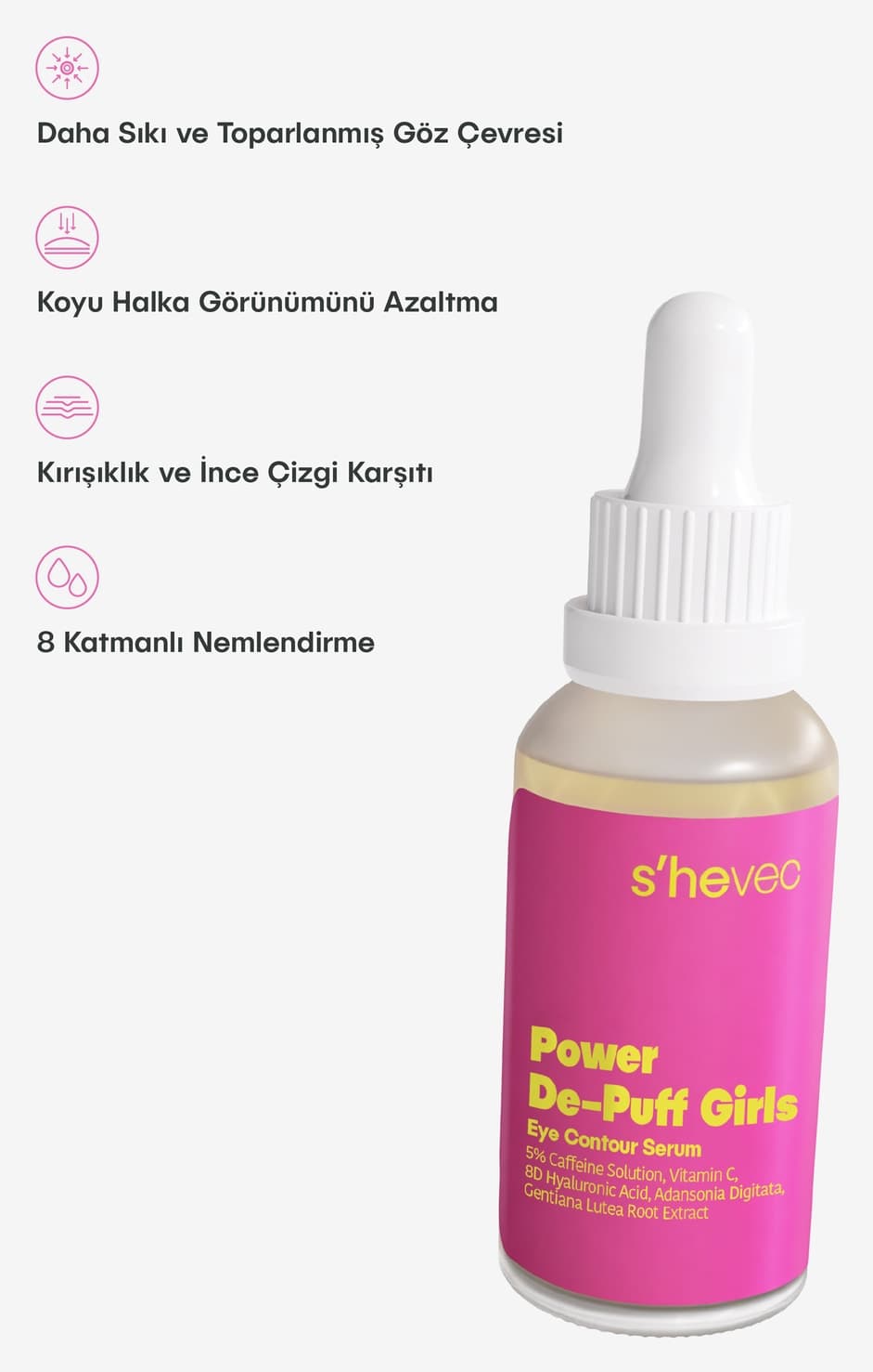 سرم دور چشم دخترانه s'hevec %5 کافئین وگان ۳۰ میلیلیتر مدل Power De-Puff سرم دور چشم دخترانه s'hevec %5 کافئین وگان ۳۰ میلیلیتر مدل Power De-Puff