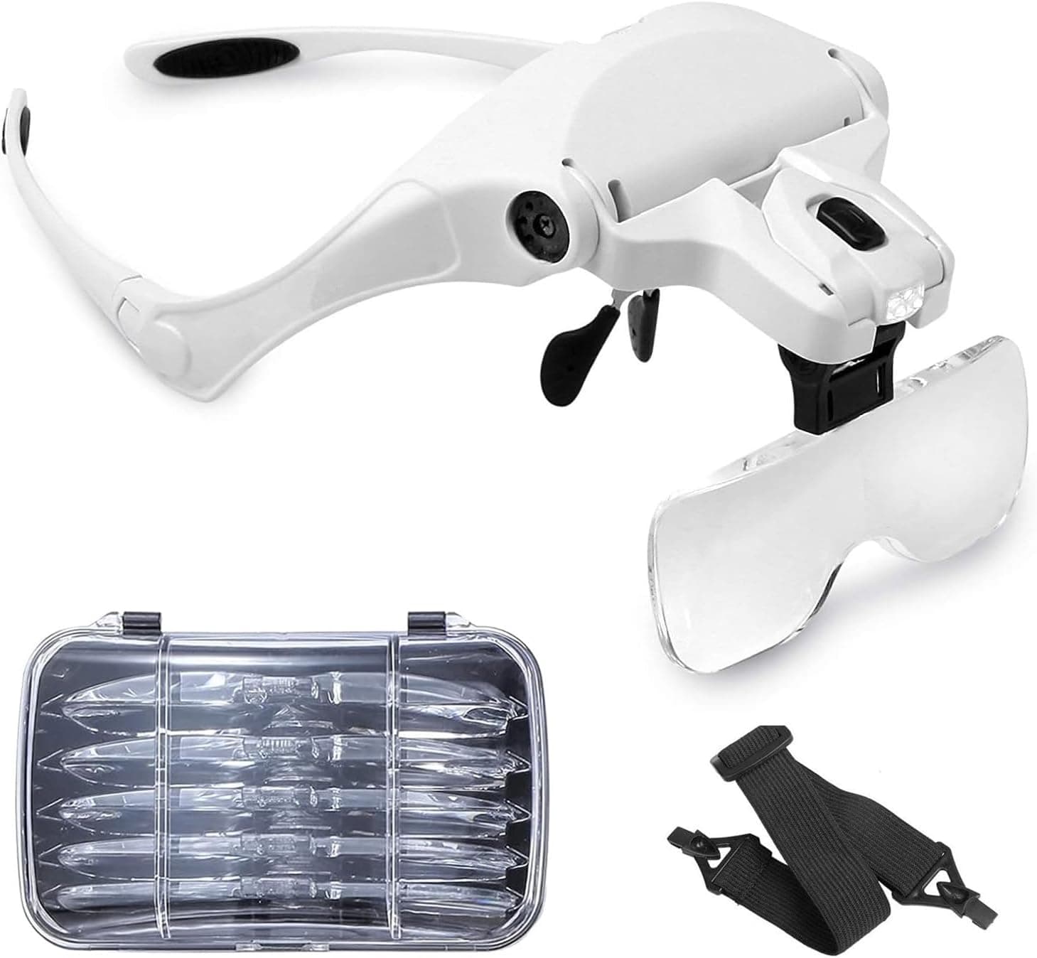 عینک ذرهبینی هدبندی sinzau با چراغ LED، دستآزاد، دارای 5 لنز 1.0X 1.5X 2.0X 2.5X 3.5X عینک ذرهبینی هدبندی sinzau با چراغ LED، دستآزاد، دارای 5 لنز 1.0X 1.5X 2.0X 2.5X 3.5X