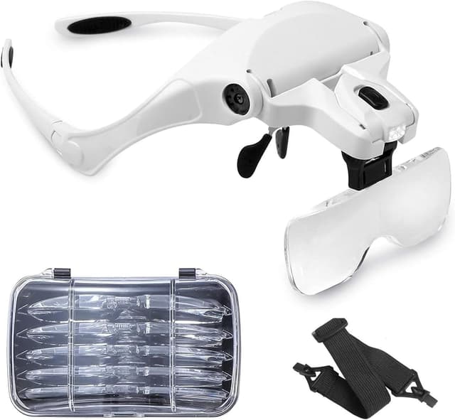 عینک ذرهبینی هدبندی sinzau با چراغ LED، دستآزاد، دارای 5 لنز 1.0X 1.5X 2.0X 2.5X 3.5X عینک ذرهبینی هدبندی sinzau با چراغ LED، دستآزاد، دارای 5 لنز 1.0X 1.5X 2.0X 2.5X 3.5X