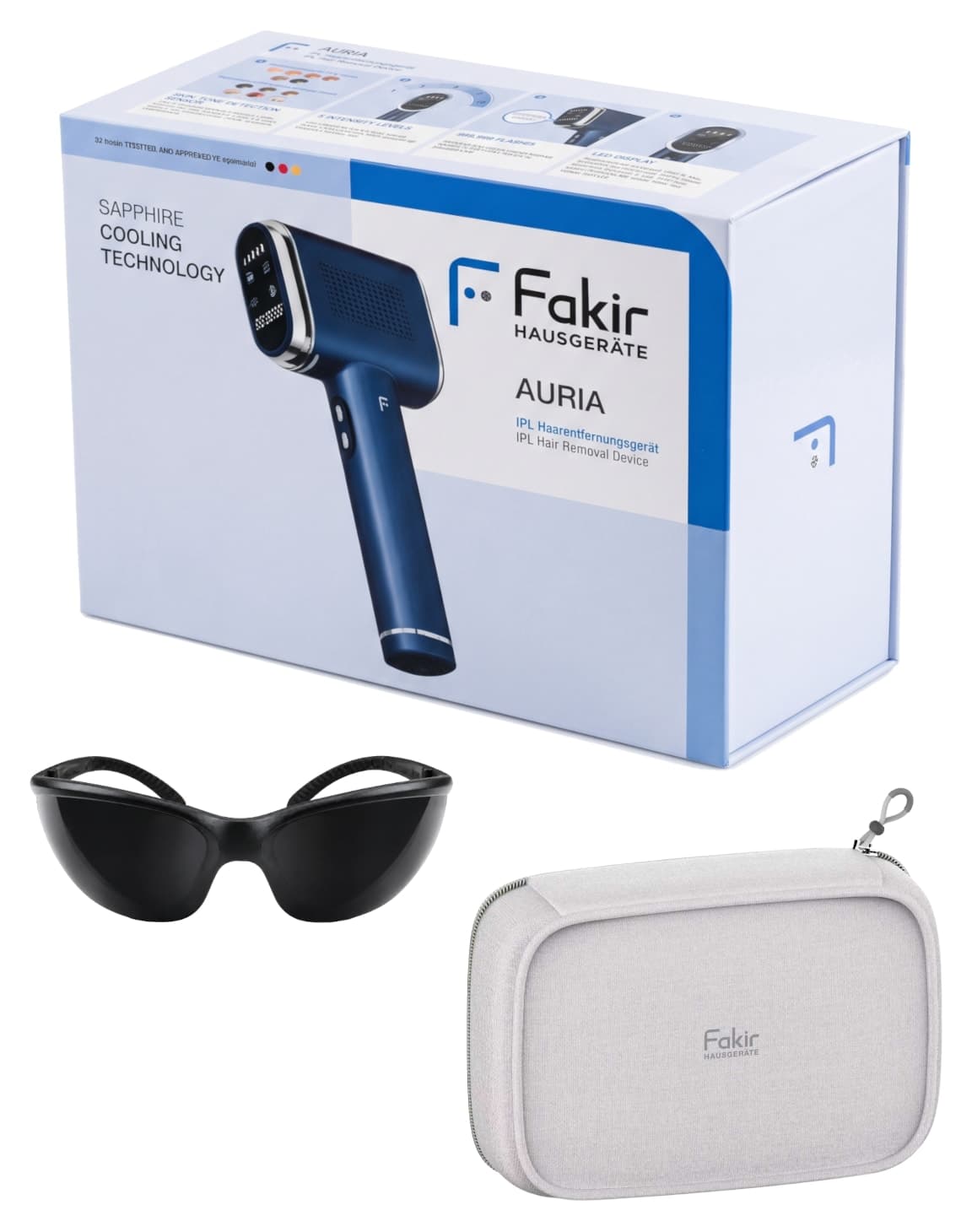 دستگاه اپیلاسیون IPL Fakir با خنککننده یخی مدل Auria Safir دستگاه اپیلاسیون IPL Fakir با خنککننده یخی مدل Auria Safir