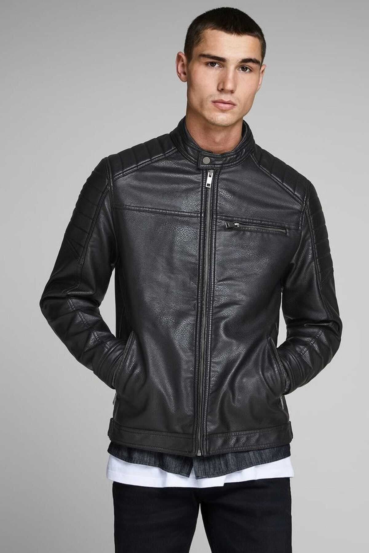 کت چرم مردانه Jack & Jones مدل Jcorocky مشکی کت چرم مردانه Jack & Jones مدل Jcorocky مشکی