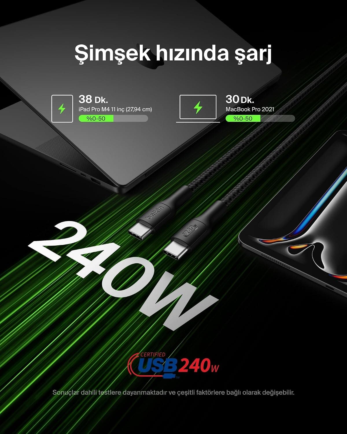 کابل شارژ مردانه Belkin بافت اکو USB-C به USB-C 3 متر 240 وات مشکی کابل شارژ مردانه Belkin بافت اکو USB-C به USB-C 3 متر 240 وات مشکی