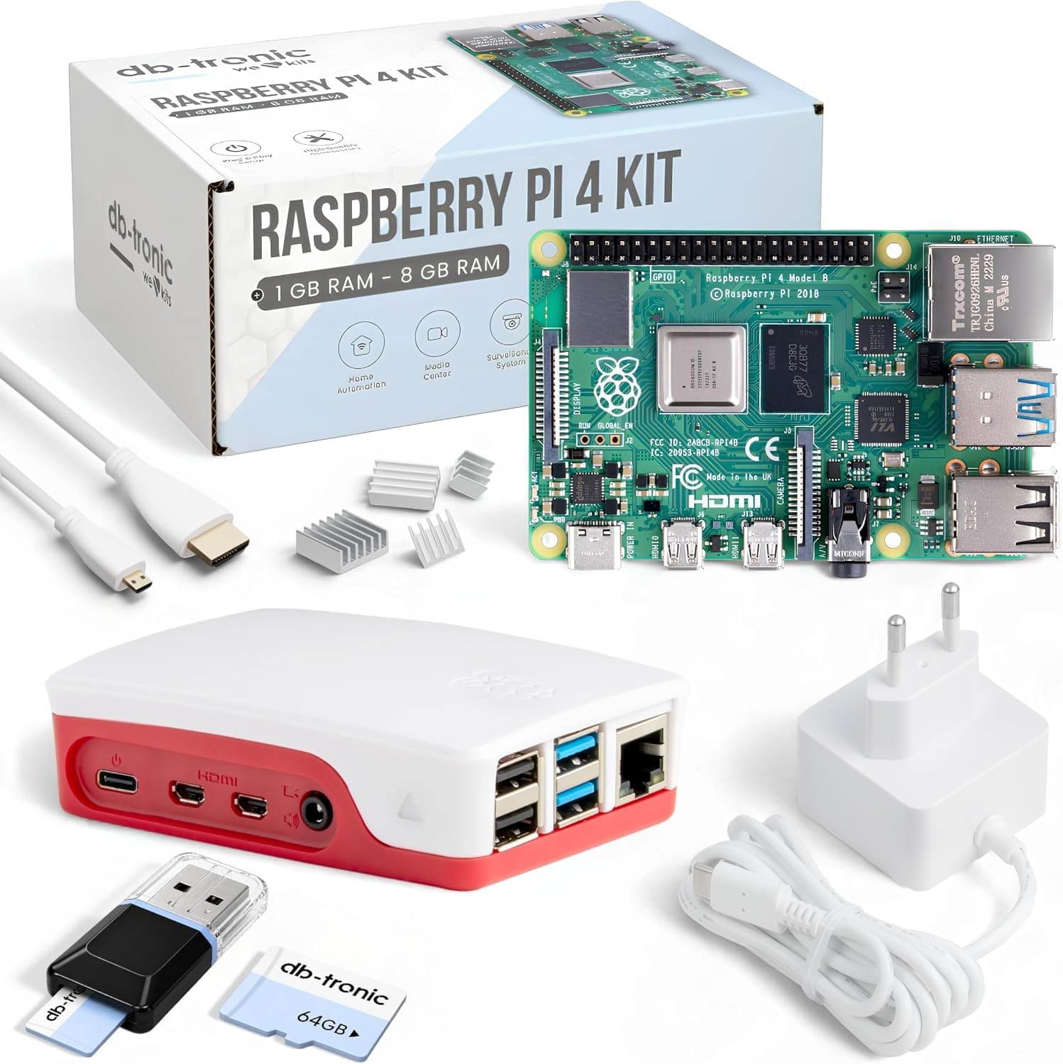 کیت استارتر Raspberry Pi 4 برند db-tronic با حافظه 64 GB و کیس مشکی کیت استارتر Raspberry Pi 4 برند db-tronic با حافظه 64 GB و کیس مشکی