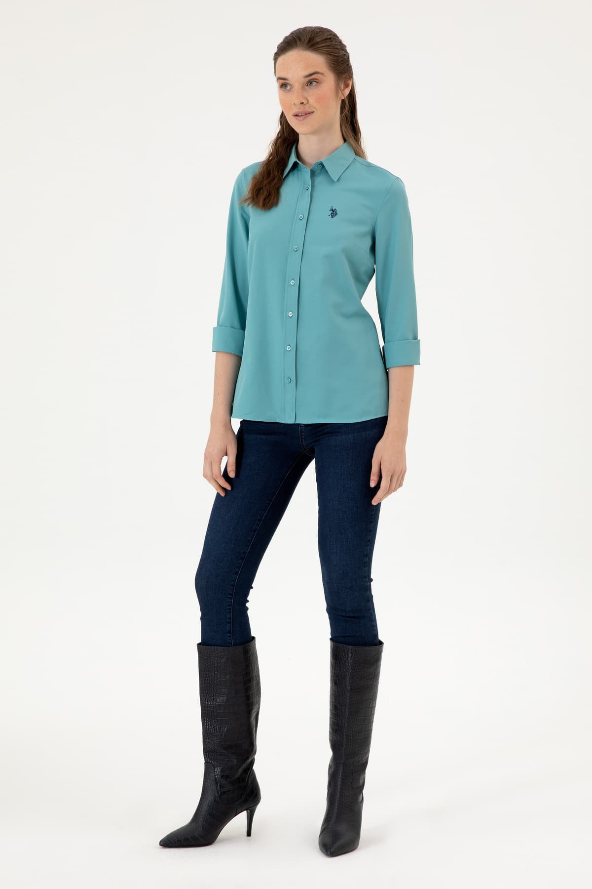 پیراهن زنانه U.S. Polo Assn. نعنایی آستین بلند بیسیک مدل 50316711-VR152 پیراهن زنانه U.S. Polo Assn. نعنایی آستین بلند بیسیک مدل 50316711-VR152