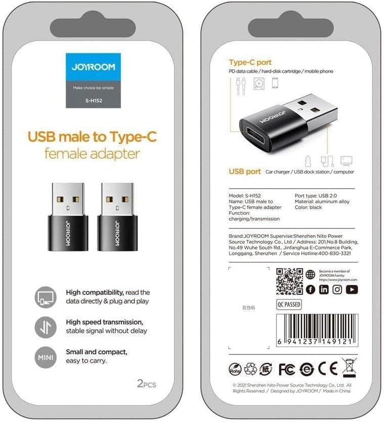 مبدل JOYROOM USB به Type-C مشکی مدل S-H152 مبدل JOYROOM USB به Type-C مشکی مدل S-H152