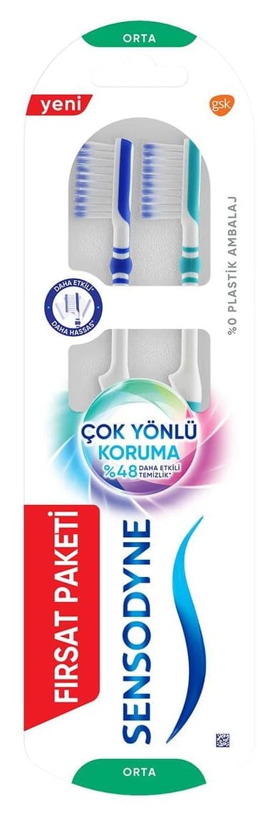 مسواک با برس متوسط Sensodyne با محافظت چندجانبه 1+1 مسواک با برس متوسط Sensodyne با محافظت چندجانبه 1+1