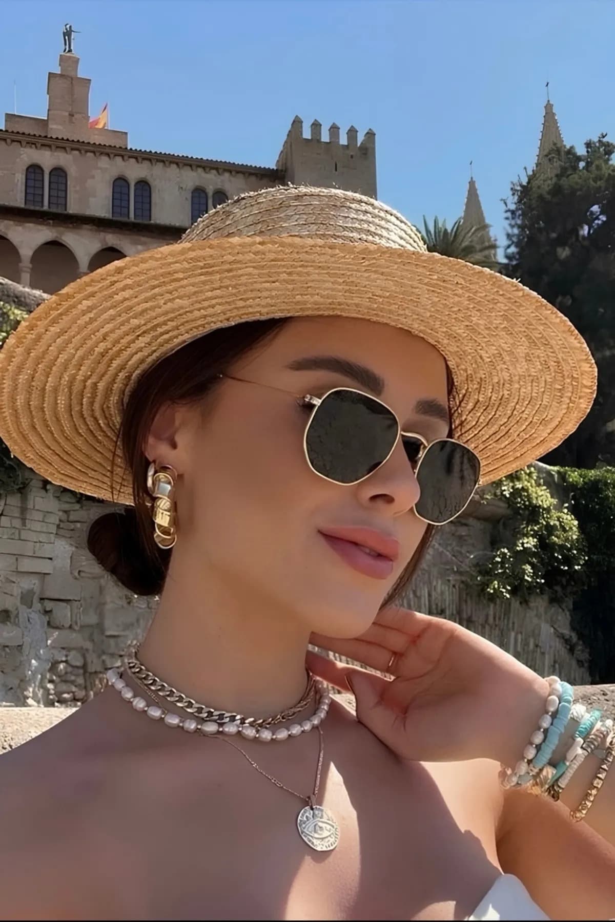 عینک آفتابی یونیسکس Chunky Frame فریم فلزی طلایی پنجضلعی عینک آفتابی یونیسکس Chunky Frame فریم فلزی طلایی پنجضلعی