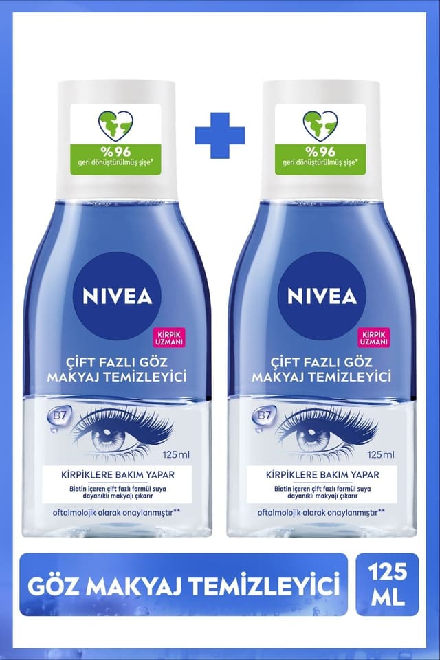 پاککننده دوفازی آرایش چشم ضدآب NIVEA مناسب پوست حساس با بیوتین و مراقبت از مژه، 2 عدد 125ml پاککننده دوفازی آرایش چشم ضدآب NIVEA مناسب پوست حساس با بیوتین و مراقبت از مژه، 2 عدد 125ml