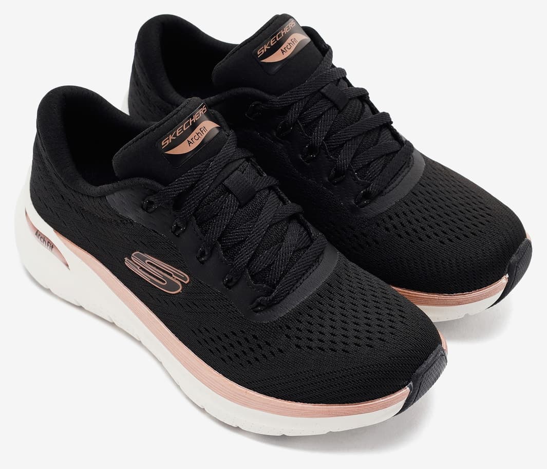 کفش ورزشی زنانه Skechers ARCH FIT 2.0 GLOW THE DISTANCE مشکی صورتی طلایی مدل 150067 BKRG کفش ورزشی زنانه Skechers ARCH FIT 2.0 GLOW THE DISTANCE مشکی صورتی طلایی مدل 150067 BKRG
