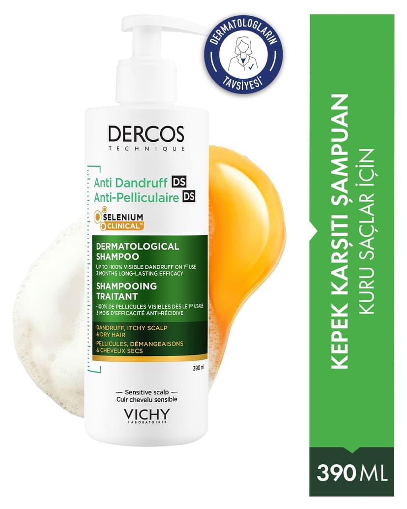 شامپو مراقبتی ضد شوره موهای خشک Vichy Dercos 390 ml شامپو مراقبتی ضد شوره موهای خشک Vichy Dercos 390 ml