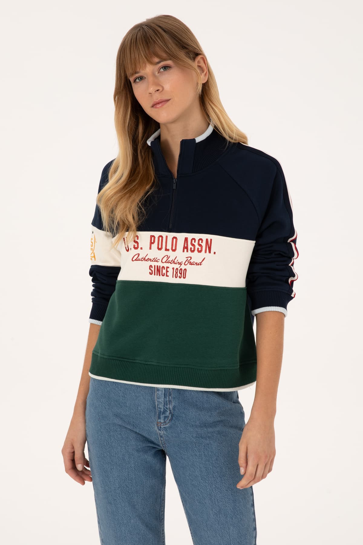 سوئیشرت زنانه U.S. Polo Assn. سرمهای با زیپ یقه ایستاده مدل 50311024-VR033 سوئیشرت زنانه U.S. Polo Assn. سرمهای با زیپ یقه ایستاده مدل 50311024-VR033