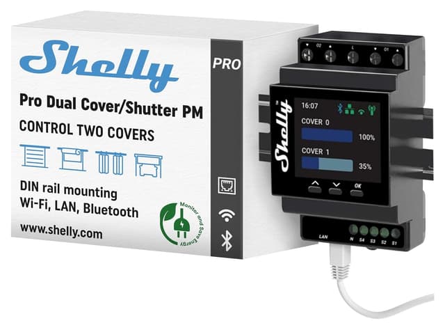 کنترلر هوشمند دوگانه پرده و کرکره Shelly Pro با اتصال LAN، Wi‑Fi و Bluetooth، ریل DIN، اندازهگیری توان 16 A کنترلر هوشمند دوگانه پرده و کرکره Shelly Pro با اتصال LAN، Wi‑Fi و Bluetooth، ریل DIN، اندازهگیری توان 16 A