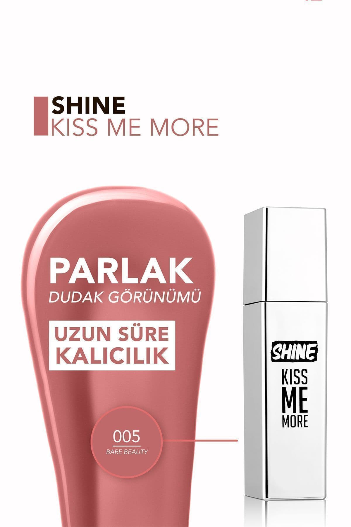 رژ لب مایع Flormar ماندگار براق گلی خاکی روشن مدل Shine Kiss Me More 005 Bare Beauty رژ لب مایع Flormar ماندگار براق گلی خاکی روشن مدل Shine Kiss Me More 005 Bare Beauty