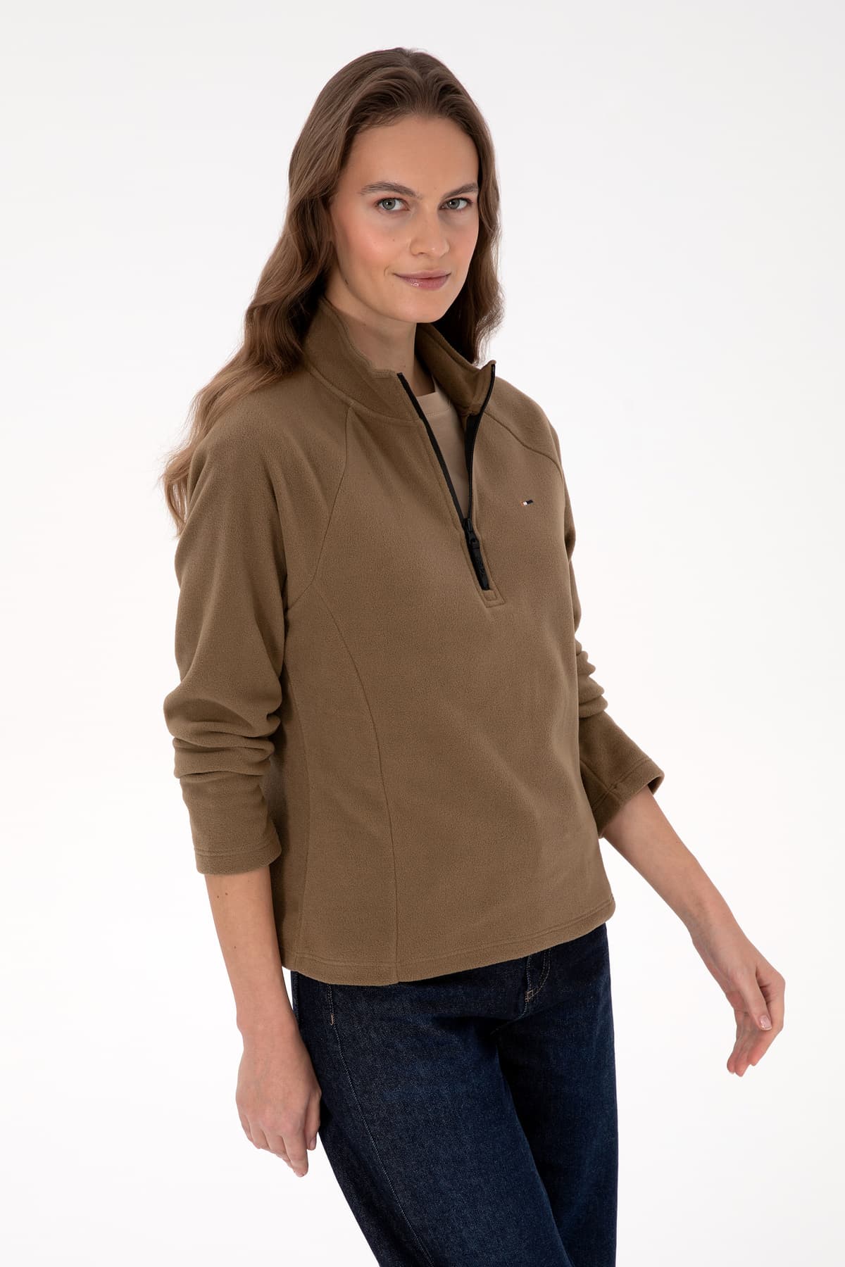 سوئیشرت پولار زنانه U.S. Polo Assn. خاکی یقه ایستاده زیپدار مدل 50316714-VR027 سوئیشرت پولار زنانه U.S. Polo Assn. خاکی یقه ایستاده زیپدار مدل 50316714-VR027