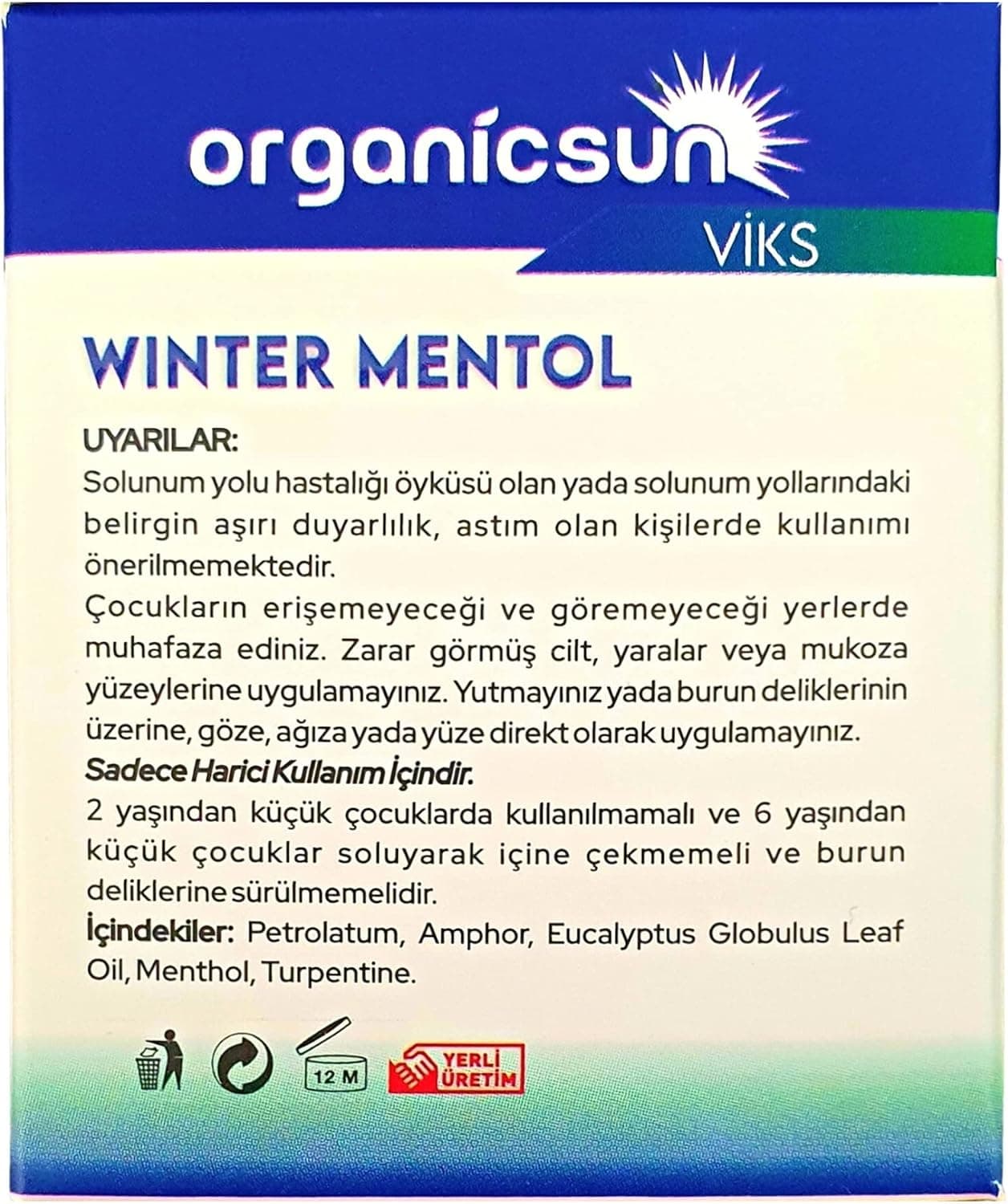 مرهم بخارشونده Organicsun Viks با منتول و اوکالیپتوس Winter Mentol 40 گرم مرهم بخارشونده Organicsun Viks با منتول و اوکالیپتوس Winter Mentol 40 گرم