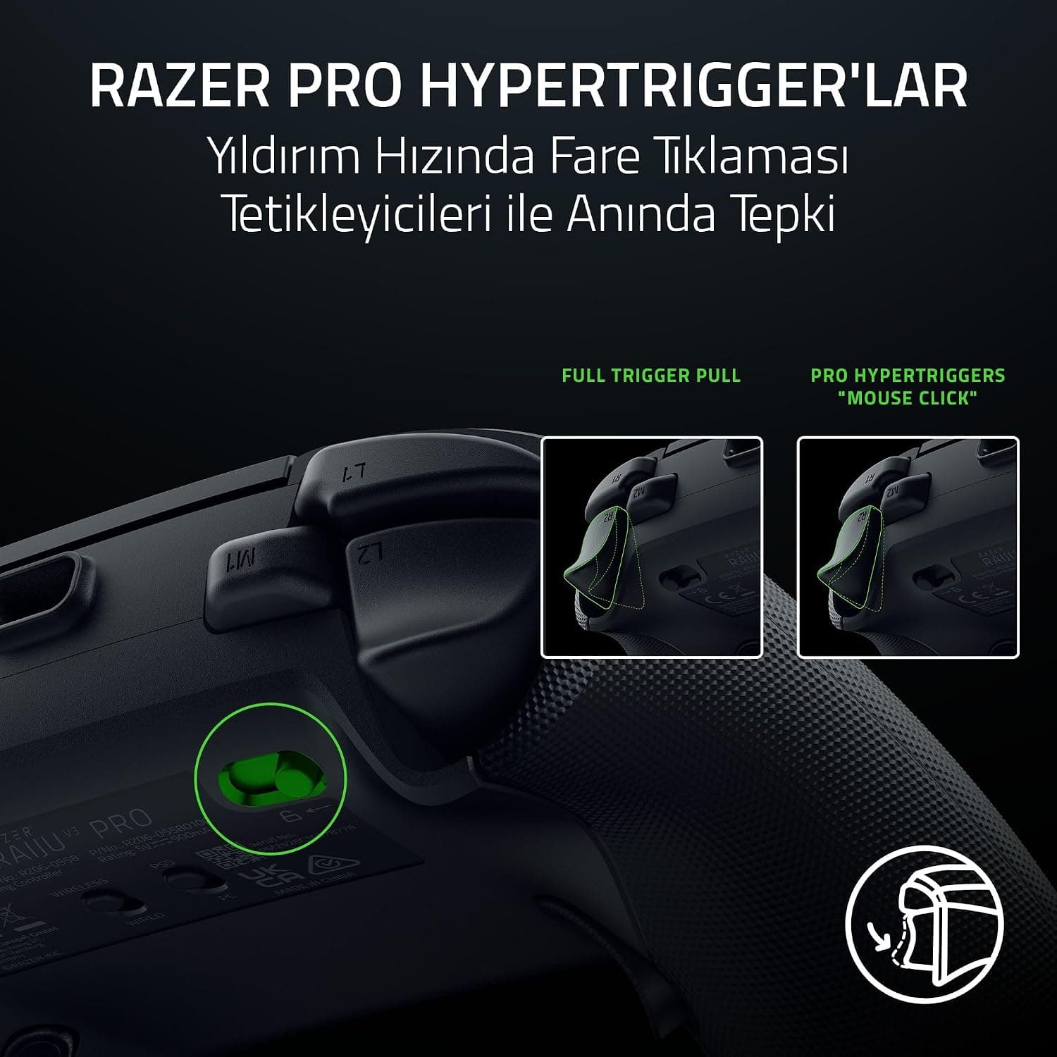 دسته بازی بیسیم PlayStation 5 و PC Razer Raiju V3 Pro با ۴ دکمه جداشدنی و ۲ ضربهگیر پنجهای مشکی دسته بازی بیسیم PlayStation 5 و PC Razer Raiju V3 Pro با ۴ دکمه جداشدنی و ۲ ضربهگیر پنجهای مشکی