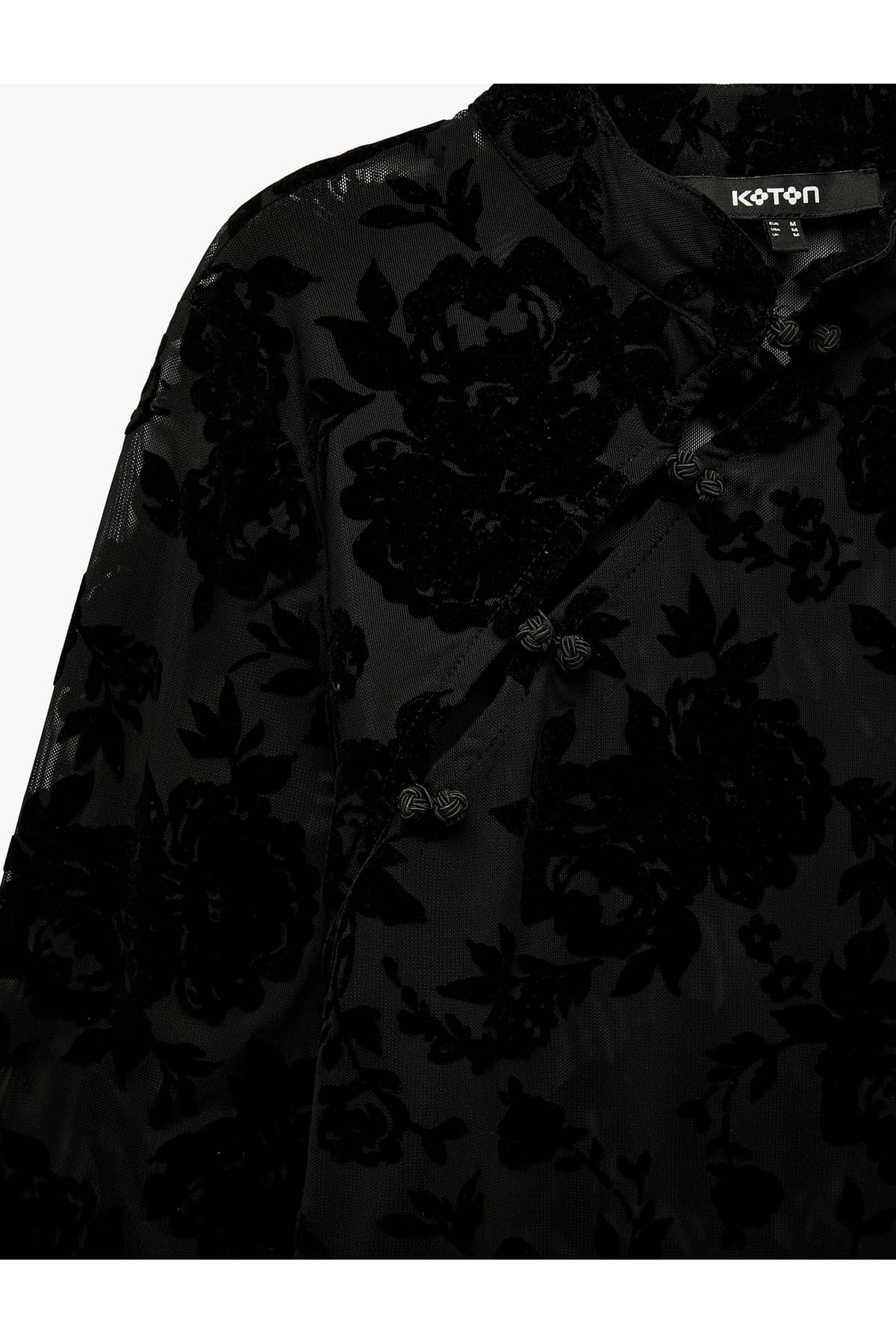 تیشرت زنانه Koton توری آستین بلند گلدار یقه Qipao ایستاده تیشرت زنانه Koton توری آستین بلند گلدار یقه Qipao ایستاده