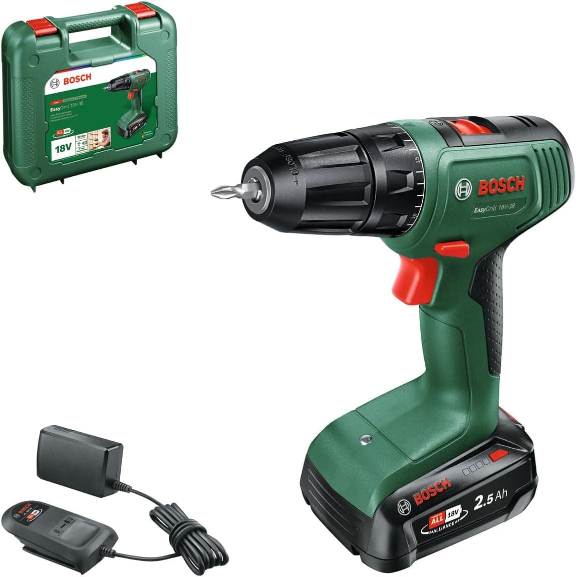 پیچگوشتی شارژی BOSCH مدل EasyDrill 18V-38 با باتری 2.5Ah و کیف حمل پیچگوشتی شارژی BOSCH مدل EasyDrill 18V-38 با باتری 2.5Ah و کیف حمل