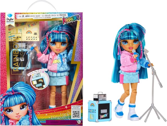 عروسک فشن Rainbow High Jr High Rock Band با میکروفون، پایه و آمپلیفایر مدل Skyler عروسک فشن Rainbow High Jr High Rock Band با میکروفون، پایه و آمپلیفایر مدل Skyler