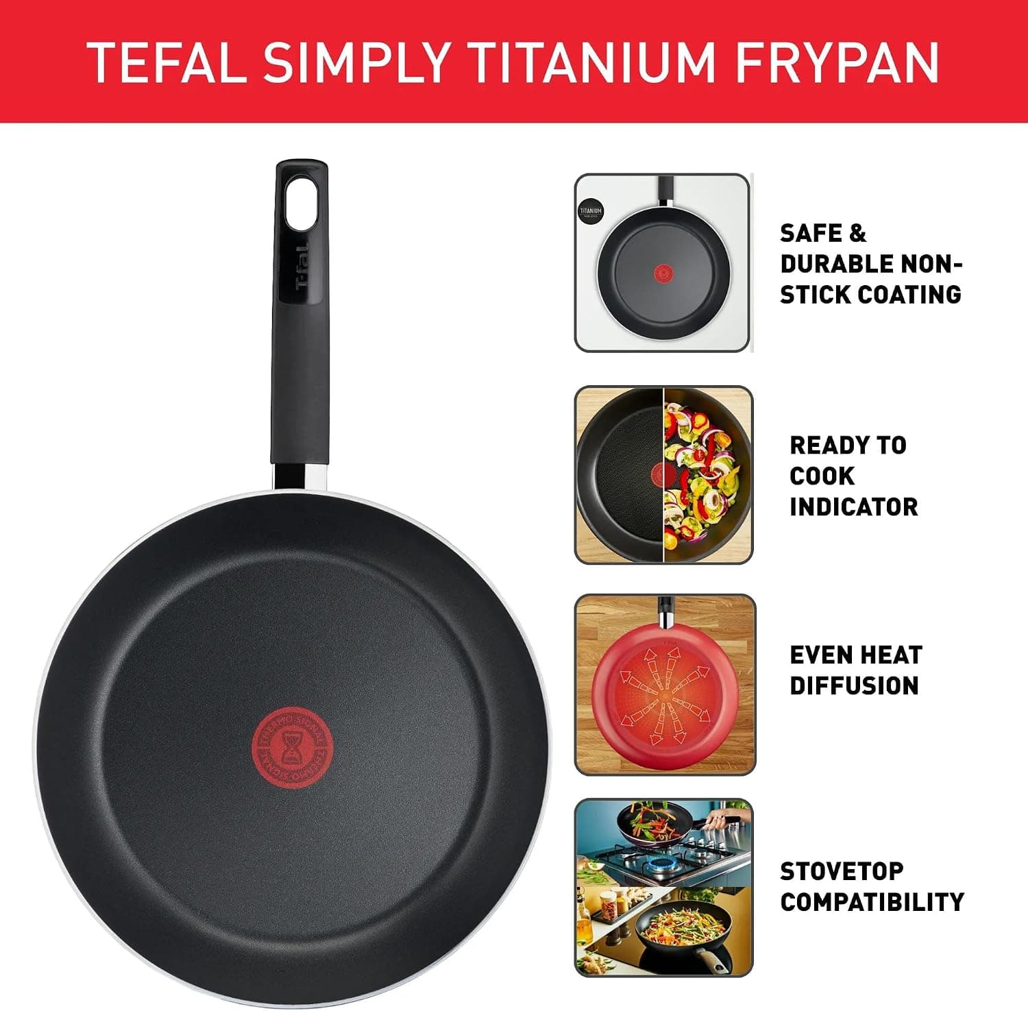 تابه نچسب T-Fal با پوشش تیتانیومی و نشانگر حرارت Thermo-Signal سایز 24 cm مدل B5740483 تابه نچسب T-Fal با پوشش تیتانیومی و نشانگر حرارت Thermo-Signal سایز 24 cm مدل B5740483