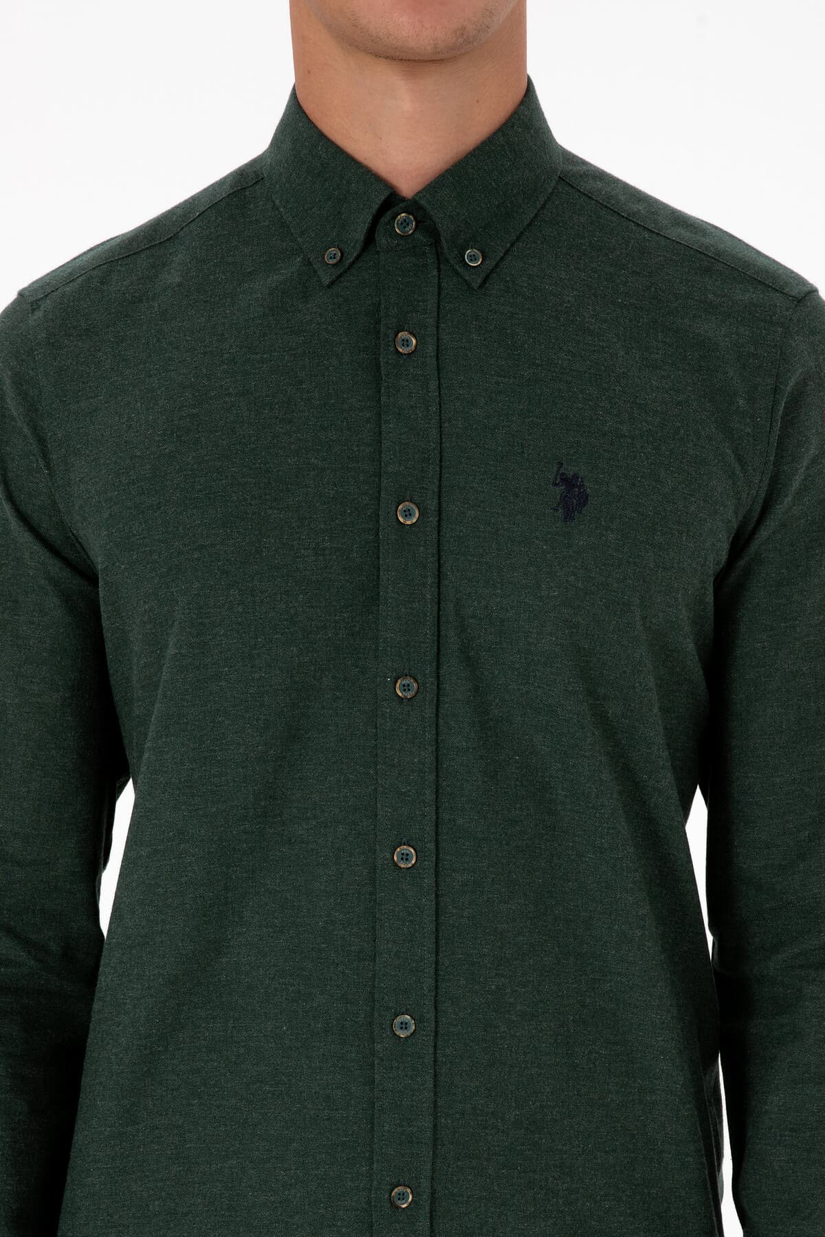 پیراهن مردانه سبز تیره آستین بلند U.S. Polo Assn. ساده مدل 50316721-VR079 پیراهن مردانه سبز تیره آستین بلند U.S. Polo Assn. ساده مدل 50316721-VR079