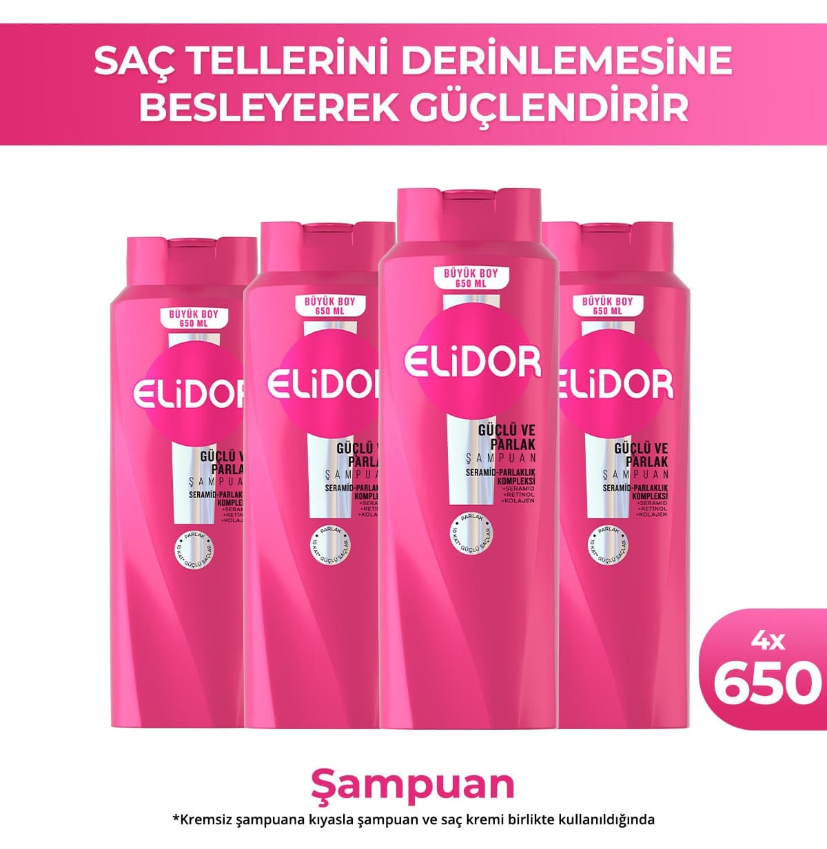 شامپو مراقبت از مو Elidor مدل Güçlü ve Parlak 650 ml x4 شامپو مراقبت از مو Elidor مدل Güçlü ve Parlak 650 ml x4