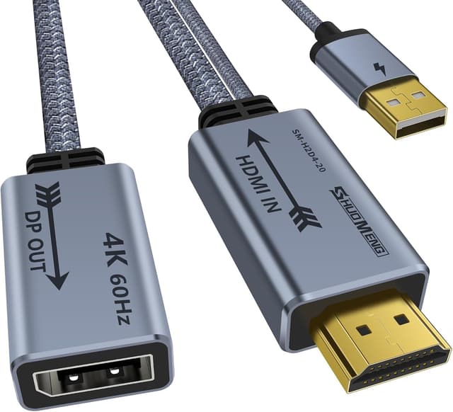 کابل مبدل HDMI به DisplayPort Shuomeng نری به مادگی با برق USB، 4K@60Hz کابل مبدل HDMI به DisplayPort Shuomeng نری به مادگی با برق USB، 4K@60Hz