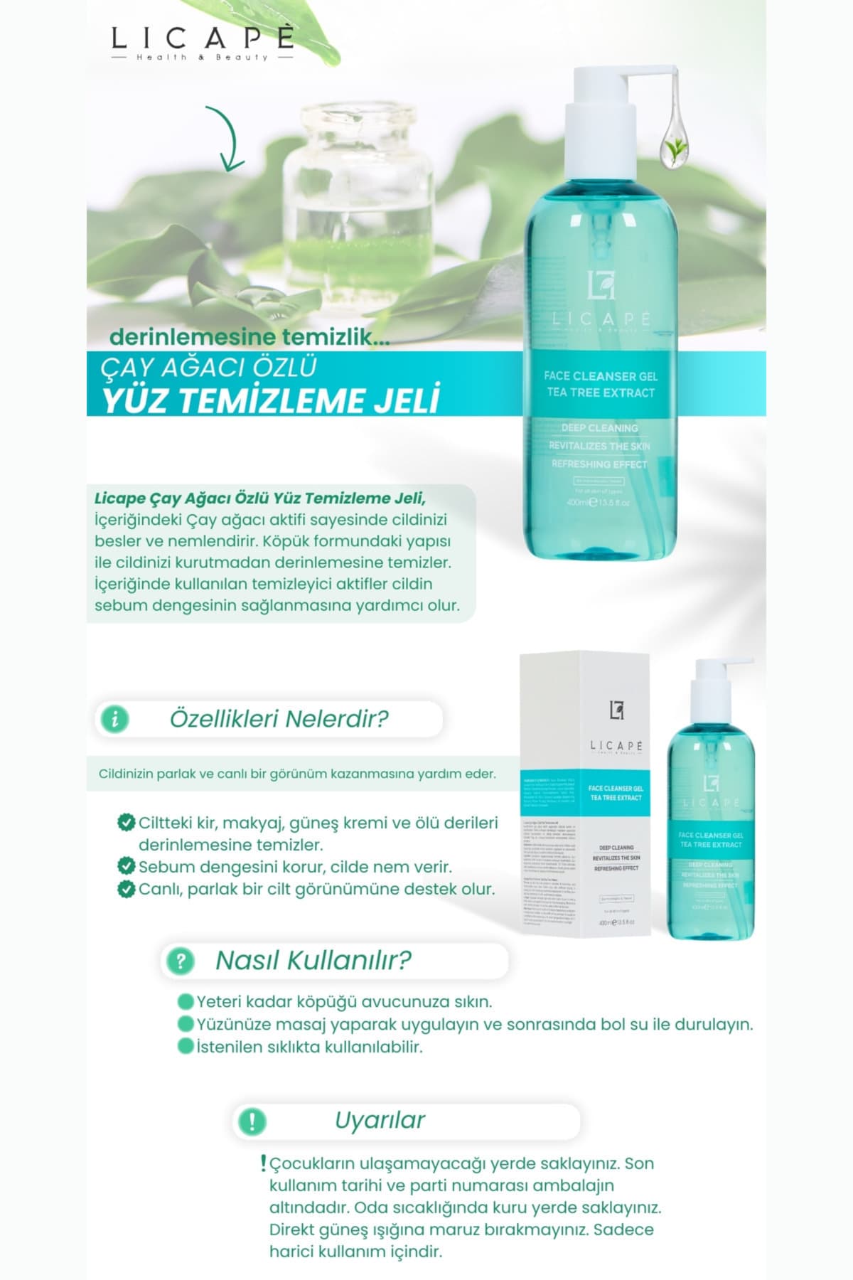 ژل شستوشوی صورت با عصاره درخت چای Licape 400ml ژل شستوشوی صورت با عصاره درخت چای Licape 400ml