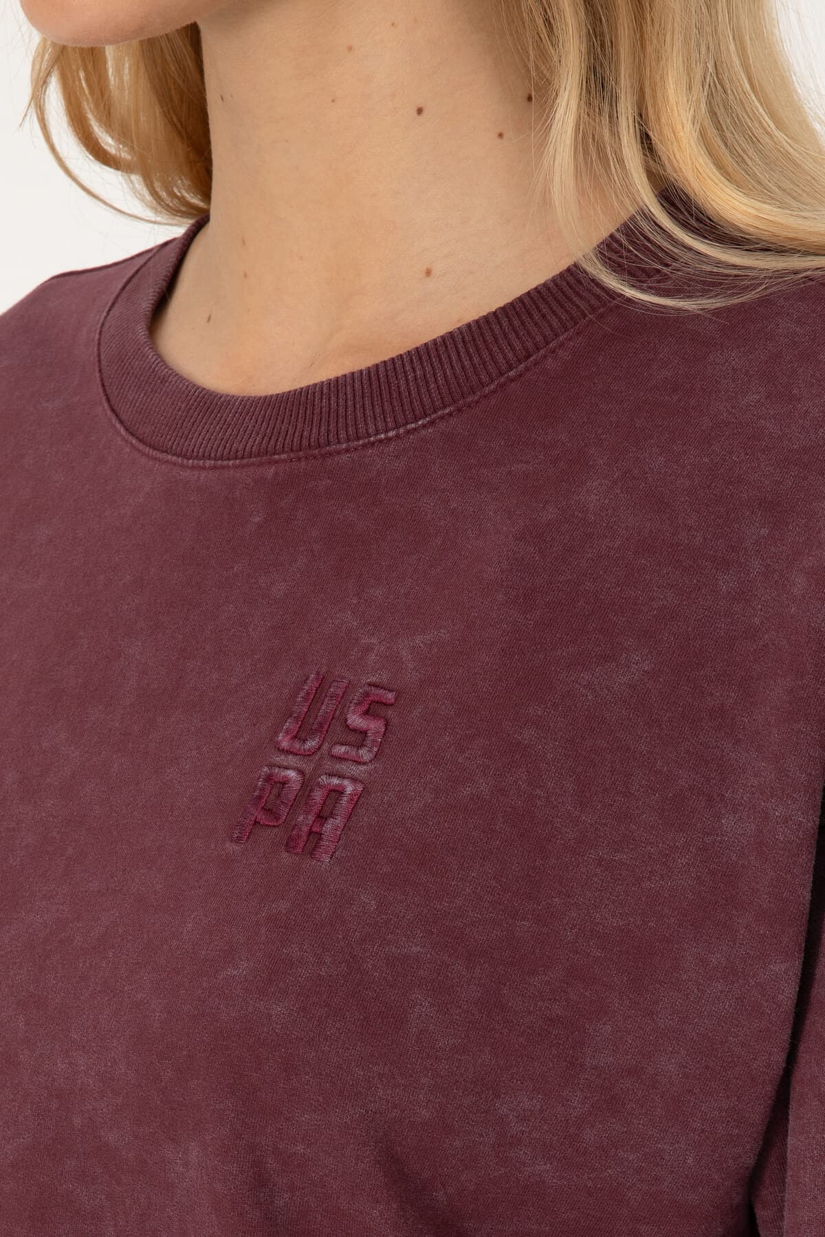 سوئیشرت زنانه U.S. Polo Assn. زرشکی شستهشده یقه گرد مدل 50314186-VR177 سوئیشرت زنانه U.S. Polo Assn. زرشکی شستهشده یقه گرد مدل 50314186-VR177