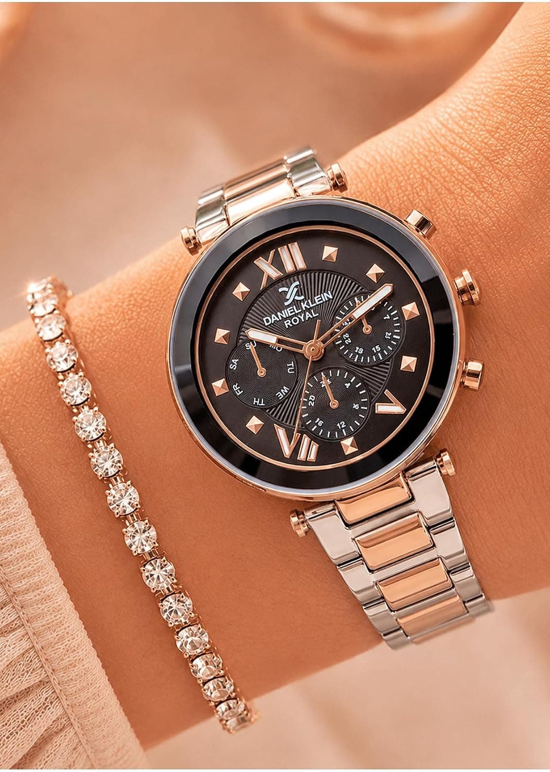 ساعت مچی زنانه Daniel Klein رز گلد نقرهای بند فولادی Chronograph ساعت مچی زنانه Daniel Klein رز گلد نقرهای بند فولادی Chronograph