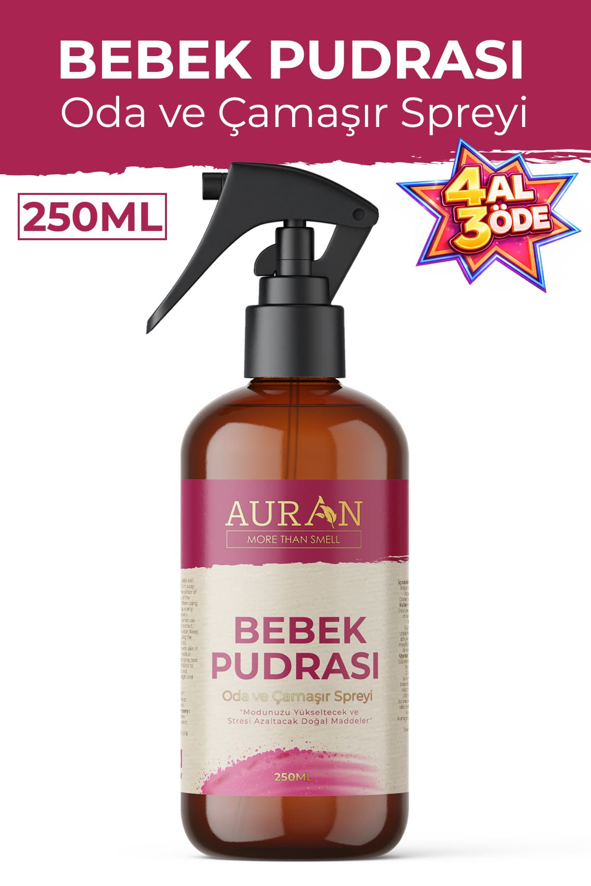 اسپری خوشبوکننده هوای اتاق و لباس AURAN با رایحه پودر کودک 250ml اسپری خوشبوکننده هوای اتاق و لباس AURAN با رایحه پودر کودک 250ml