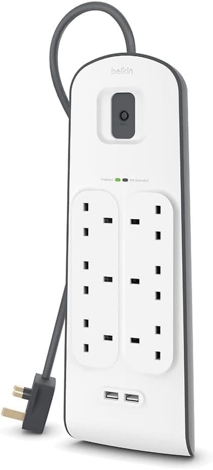چندراهی برق Belkin هشتخانه با محافظ و 2 پورت USB مشترک 2.4 A و کابل 2 متری چندراهی برق Belkin هشتخانه با محافظ و 2 پورت USB مشترک 2.4 A و کابل 2 متری