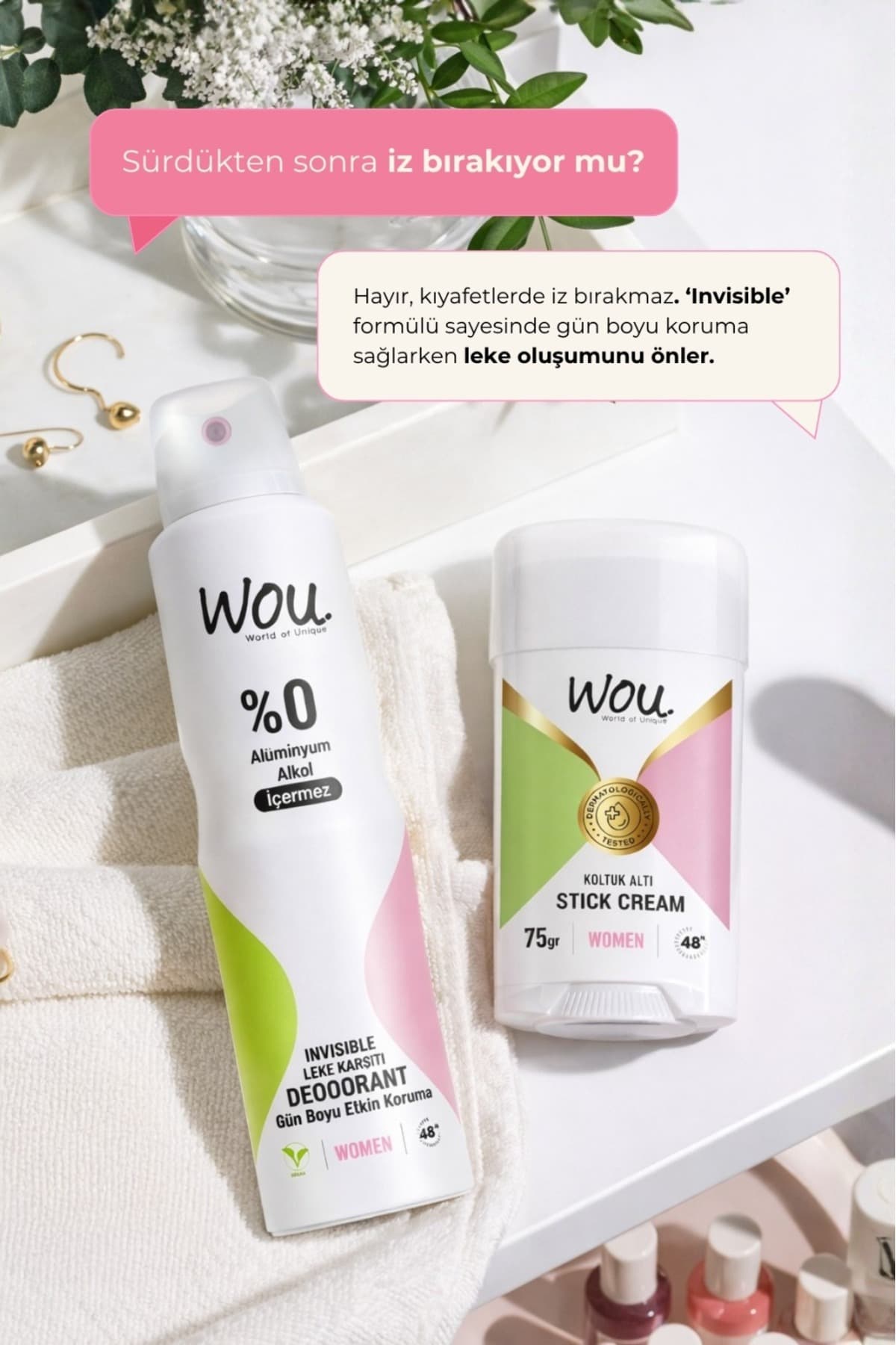 دئودورانت اسپری زنانه WOU World of Unique 48 ساعته وگان 150ml دئودورانت اسپری زنانه WOU World of Unique 48 ساعته وگان 150ml