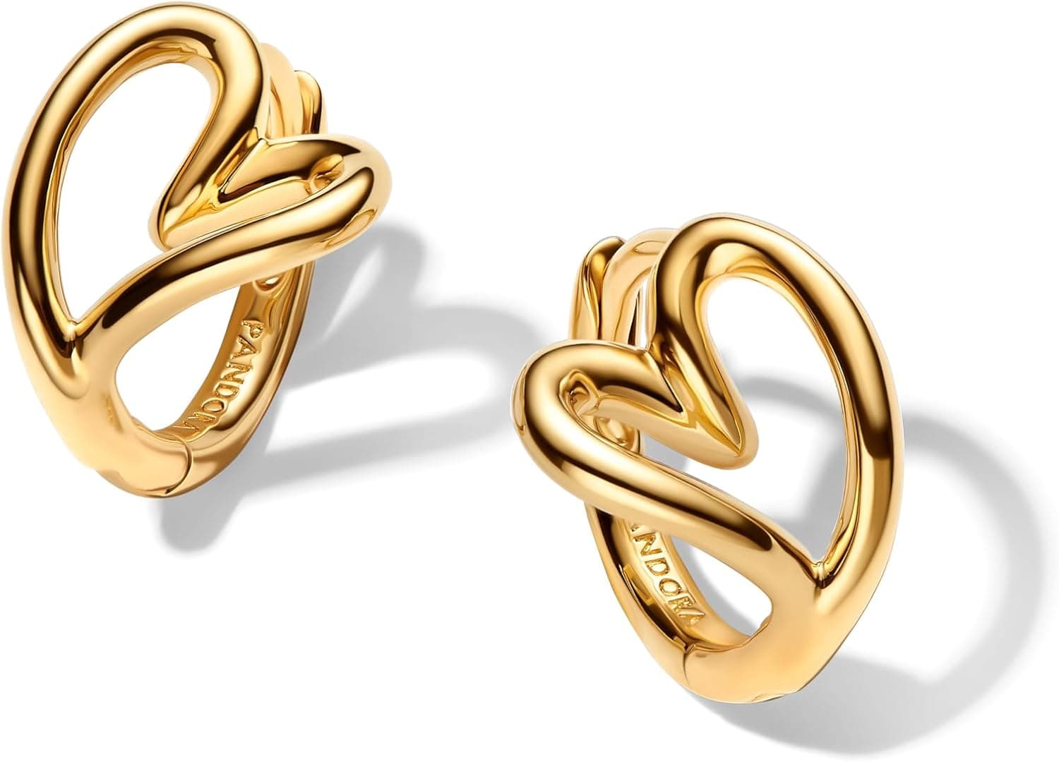 گوشواره زنانه PANDORA حلقهای قلب با آبکاری طلای 14k گوشواره زنانه PANDORA حلقهای قلب با آبکاری طلای 14k