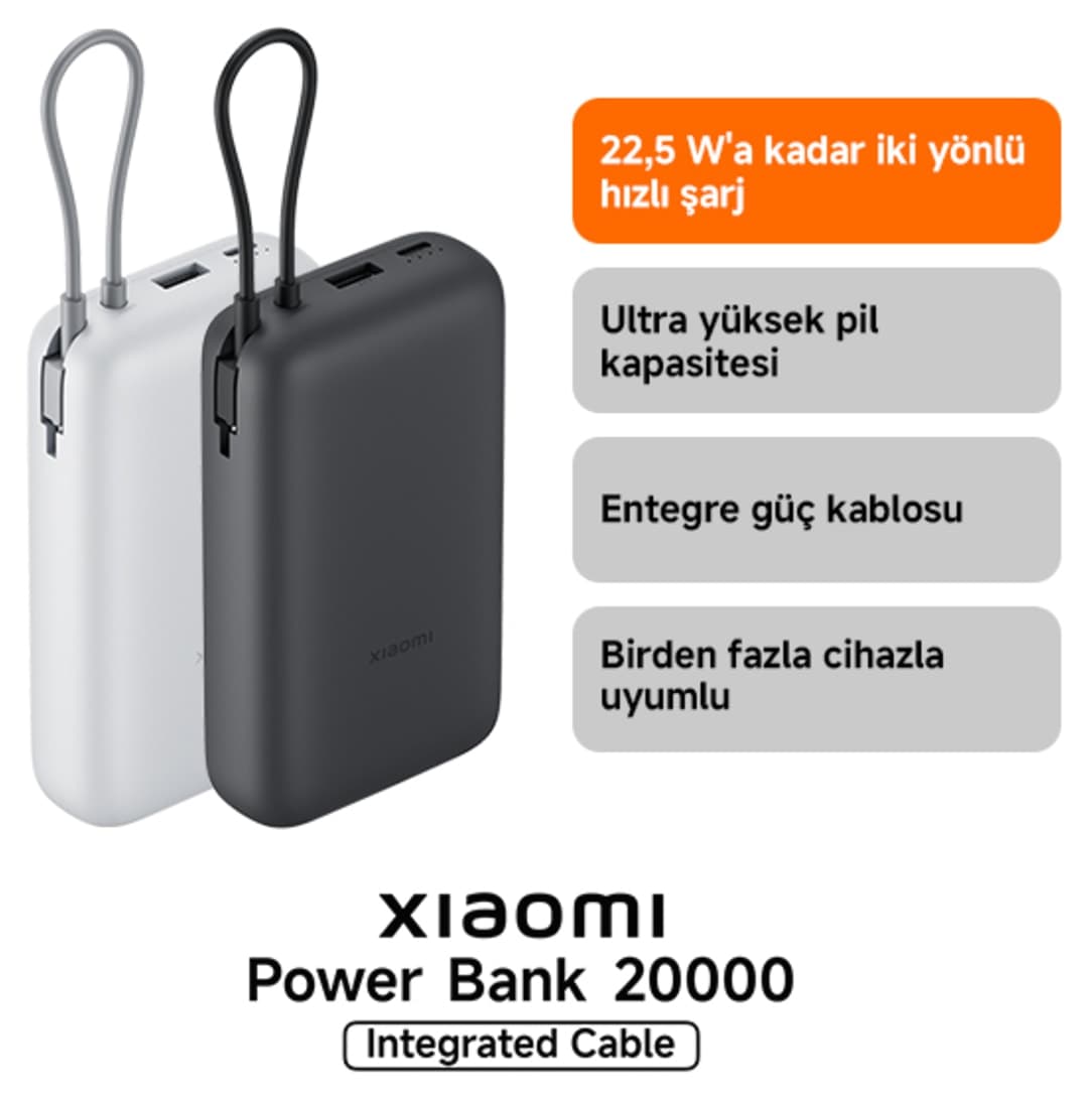 پاوربانک Xiaomi با کابل داخلی خاکستری روشن 20000mAh پاوربانک Xiaomi با کابل داخلی خاکستری روشن 20000mAh