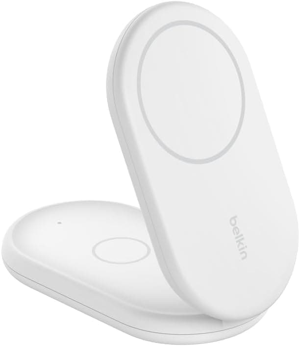 شارژر وایرلس Belkin BoostCharge مغناطیسی تاشو Qi2 توان 15W سازگار MagSafe سفید شارژر وایرلس Belkin BoostCharge مغناطیسی تاشو Qi2 توان 15W سازگار MagSafe سفید