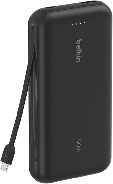 پاوربانک Belkin 20K با کابل داخلی، شارژ سریع 30 W، USB-C، مشکی پاوربانک Belkin 20K با کابل داخلی، شارژ سریع 30 W، USB-C، مشکی