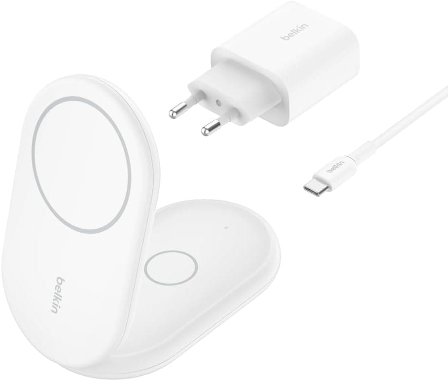 شارژر وایرلس Belkin BoostCharge مغناطیسی تاشو Qi2 توان 15W سازگار MagSafe سفید شارژر وایرلس Belkin BoostCharge مغناطیسی تاشو Qi2 توان 15W سازگار MagSafe سفید