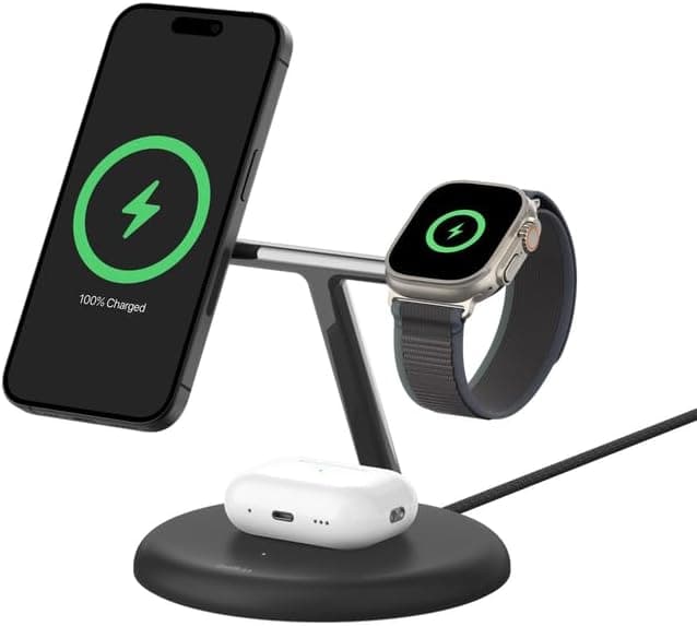 پایه شارژ بیسیم Belkin 3-in-1 با Qi2 (15W) همراه آداپتور مشکی مدل BoostCharge Pro پایه شارژ بیسیم Belkin 3-in-1 با Qi2 (15W) همراه آداپتور مشکی مدل BoostCharge Pro