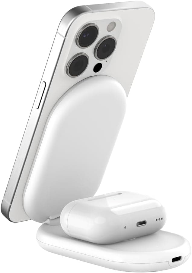 شارژر وایرلس Belkin BoostCharge مغناطیسی تاشو Qi2 توان 15W سازگار MagSafe سفید شارژر وایرلس Belkin BoostCharge مغناطیسی تاشو Qi2 توان 15W سازگار MagSafe سفید