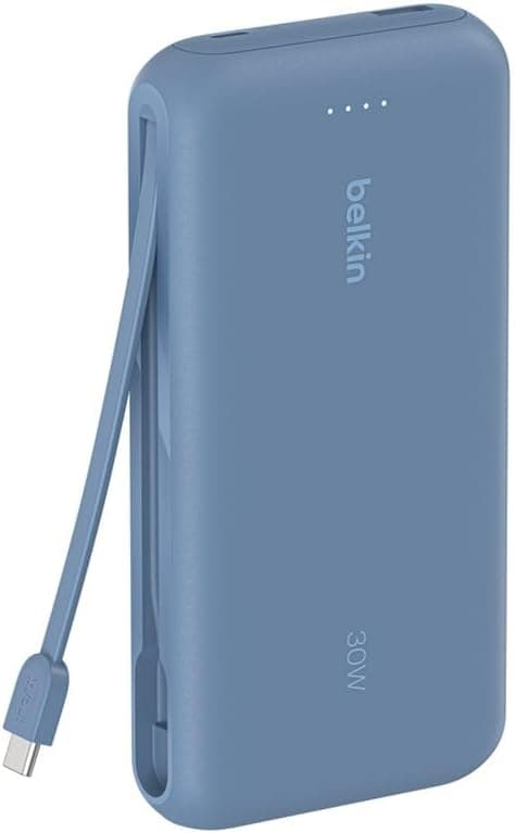 شارژر همراه Belkin 20K با کابل داخلی، شارژ سریع 30 W، USB-C، آبی شارژر همراه Belkin 20K با کابل داخلی، شارژ سریع 30 W، USB-C، آبی