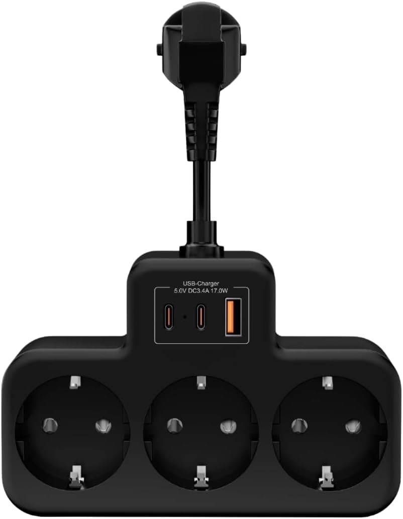 چندراهی Vetech دیواری با محافظ جریان 3x پریز 2x Type-C 1x USB مشکی چندراهی Vetech دیواری با محافظ جریان 3x پریز 2x Type-C 1x USB مشکی