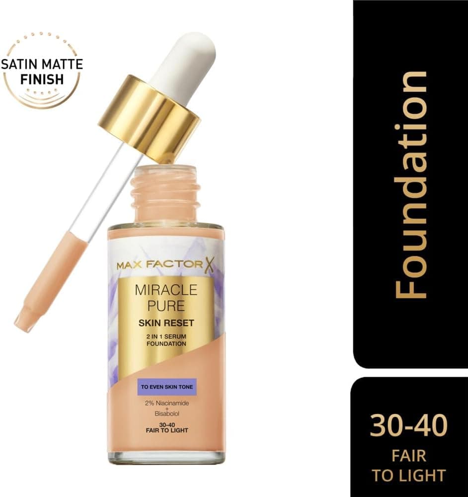 کرمپودر سرم پوست Max Factor Miracle Pure 2in1، تناژ 30-40، حاوی نیاسینامید و بیزابولول، 30ml کرمپودر سرم پوست Max Factor Miracle Pure 2in1، تناژ 30-40، حاوی نیاسینامید و بیزابولول، 30ml