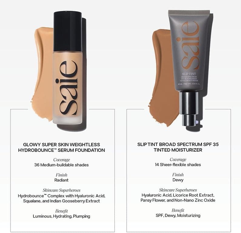 کرم پودر مایع Saie مدل Glowy Super Skin Tint با پوشش متوسط و هیالورونیک اسید شماره 14 حجم 1.01 oz کرم پودر مایع Saie مدل Glowy Super Skin Tint با پوشش متوسط و هیالورونیک اسید شماره 14 حجم 1.01 oz