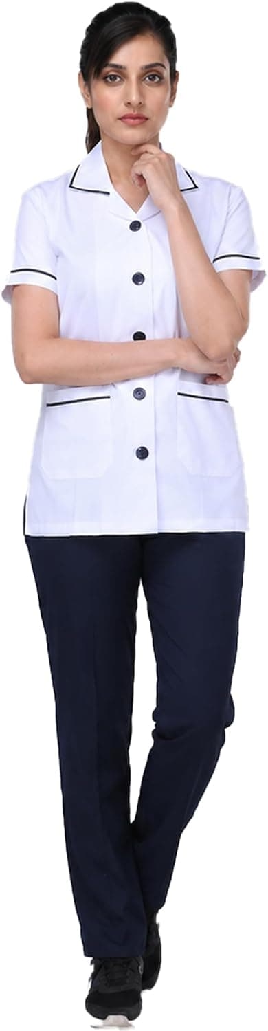 یونیفرم پرستاری زنانه UNIFORM CRAFT پلیاستر پنبه توییل سفید سرمهای XXL مدل NT01 یونیفرم پرستاری زنانه UNIFORM CRAFT پلیاستر پنبه توییل سفید سرمهای XXL مدل NT01