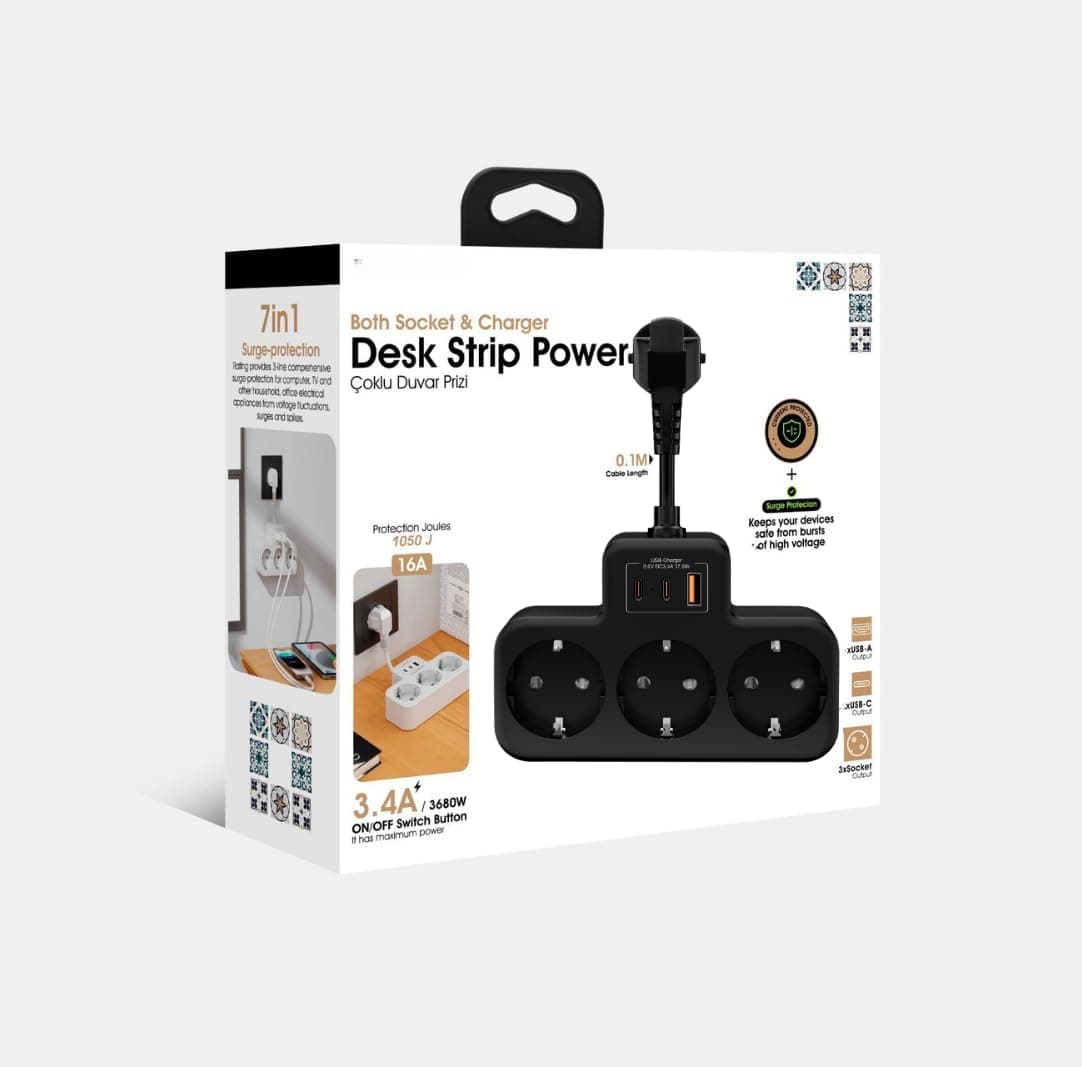 چندراهی Vetech دیواری با محافظ جریان 3x پریز 2x Type-C 1x USB مشکی چندراهی Vetech دیواری با محافظ جریان 3x پریز 2x Type-C 1x USB مشکی