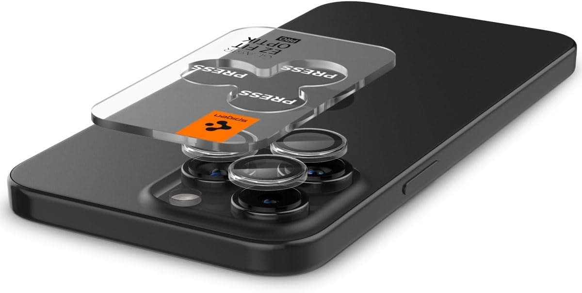 محافظ لنز دوربین Spigen آیفون 15/16/17 Pro Max Glas.tR EZ Fit Optik Pro مدل AGL06914 محافظ لنز دوربین Spigen آیفون 15/16/17 Pro Max Glas.tR EZ Fit Optik Pro مدل AGL06914