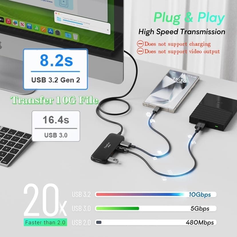 هاب USB Q QEEFUN با ۴ پورت داده USB-A، سرعت 10Gbps و کابل 4ft هاب USB Q QEEFUN با ۴ پورت داده USB-A، سرعت 10Gbps و کابل 4ft